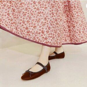 miss left Women Bowknot Ankle Strap Mary Jane Classic Closed Round Toe Flats Red